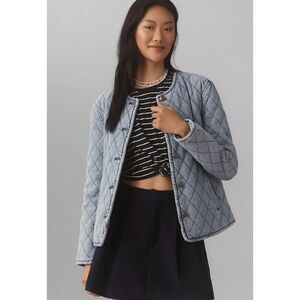 Anthropologie NWT Medium Wash Quilted Denim Jacket XXSmall In Denim Medium Blue